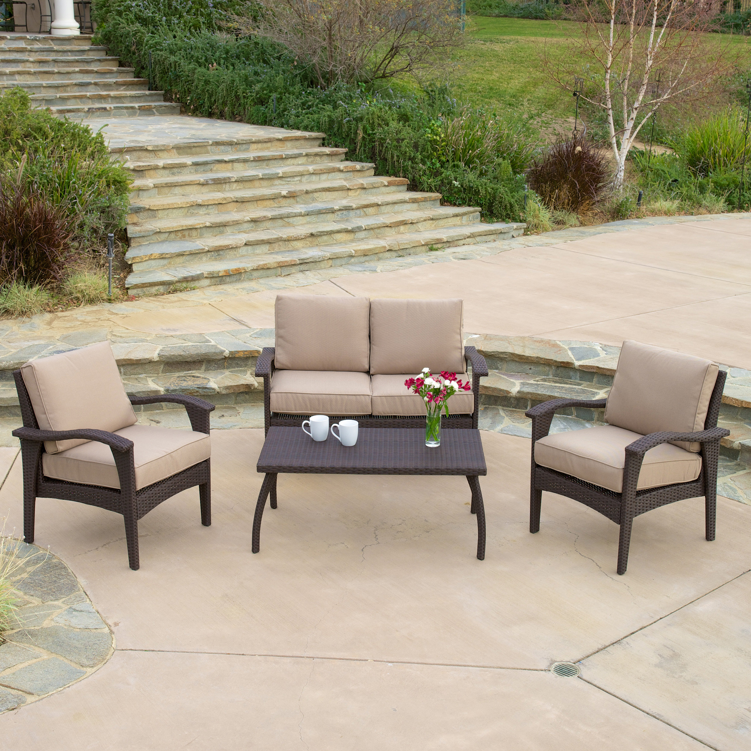 Three Posts Guilford 4 Piece Rattan Sofa Seating Group With
