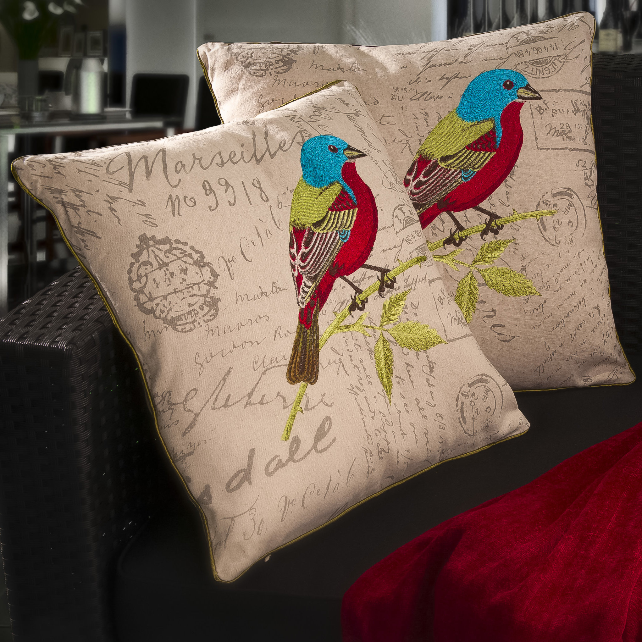 Winston Porter Schaffer 18 Embroidered Linen Bird Pillows