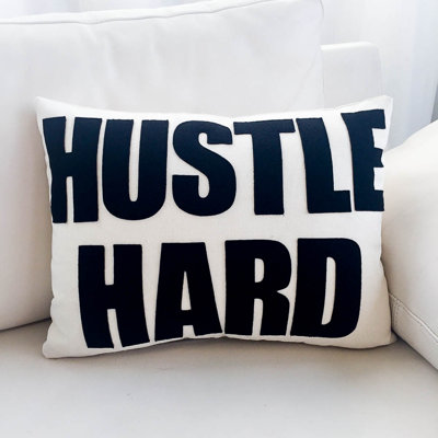 Hustle Hard Natural Lumbar Pillow Alexandra Ferguson Color Cream  Turquoise