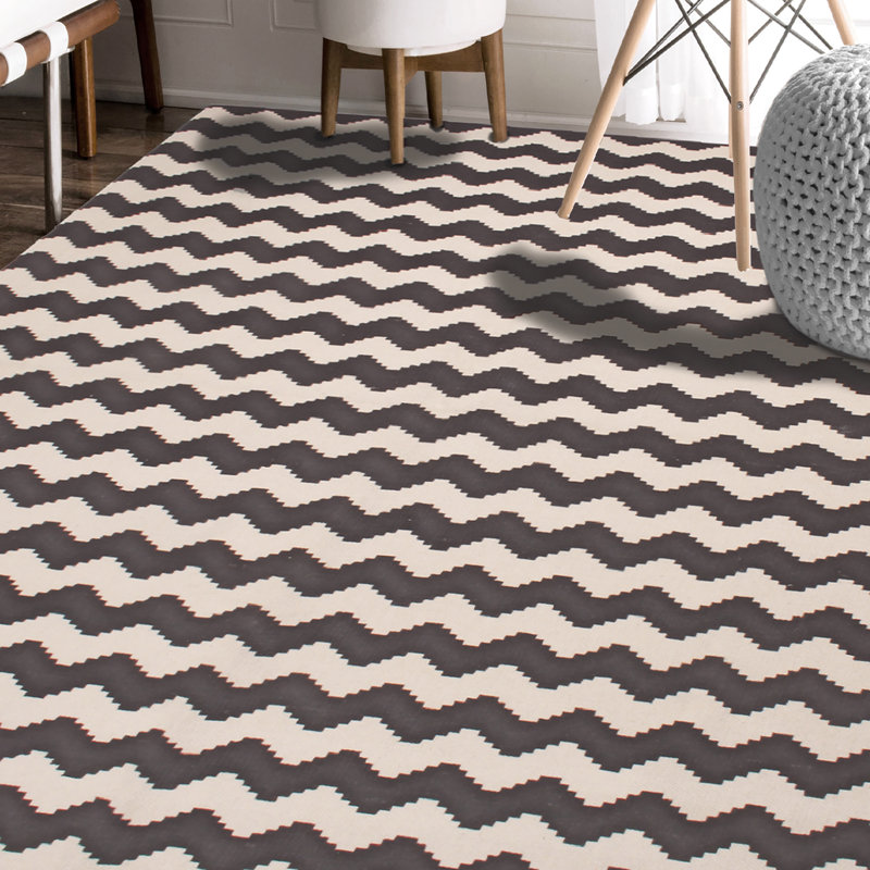 Harriet Bee Carlos Chevron 100 Cotton Hand Woven Grey Area Rug 100 Cotton Hand Woven Grey Area Rug