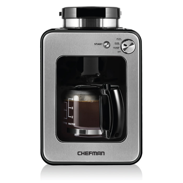 Chefman Grind Brew 4 Cup Coffee Maker And Grinder Compatible W