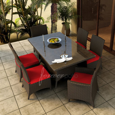Hampton 7 Piece Dining Set with Sunbrella Cushions Forever Patio Fabric: Flagship Ruby / Flagship Ruby Welt