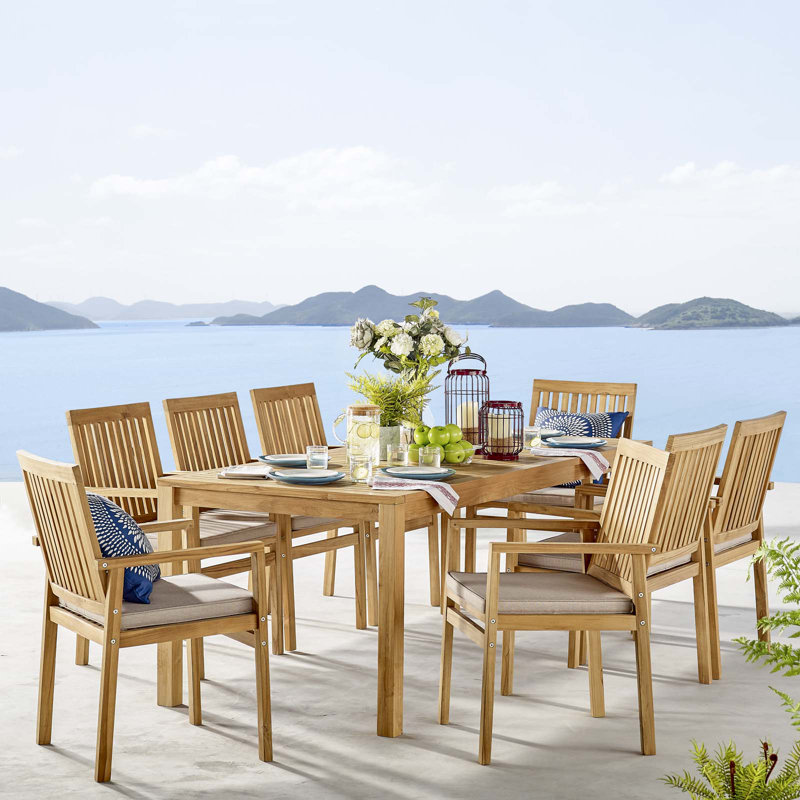 Rosecliff Heights Koa Outdoor 9 Piece Teak Dining Set with ...