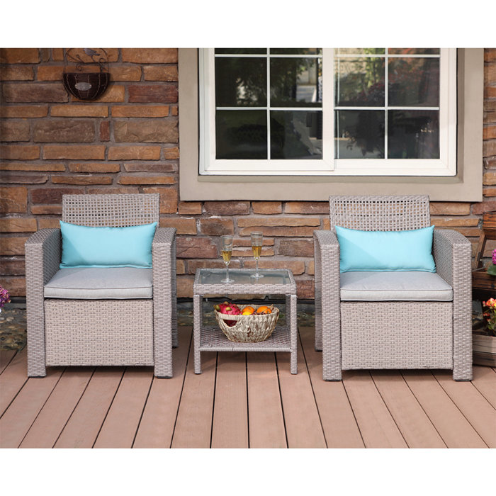 Highland Dunes 3 Piece Outdoor Patio Furniture Taupe Wicker