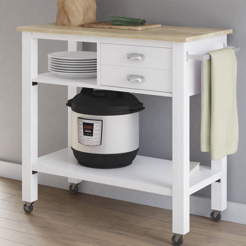 August Grove Newtowne Rolling Kitchen Cart with Solid Wood ...
