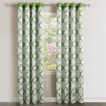 Kess InHouse Love Midge 70s Geometric Green Floral Decorative Set 30 x 84 Sheer Curtains