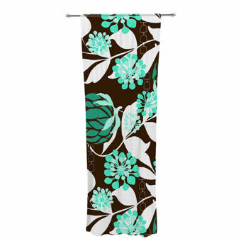 Kess InHouse Love Midge 70s Geometric Green Floral Decorative Set 30 x 84 Sheer Curtains