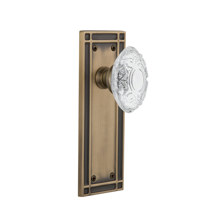 Crystal Victorian Privacy Door Knob With Mission Long Plate