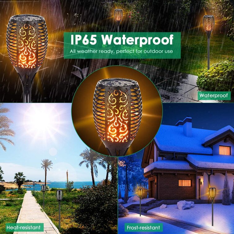 LED Solar Path Torch Dancing Flame Light Flickering Garden Outdoor Decor Lamp 