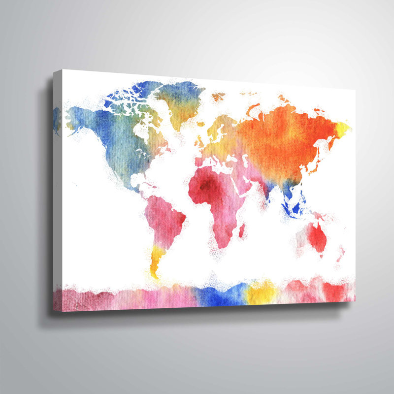 Wrought Studio Gillham Watercolor Rainbow World Map Graphic Art