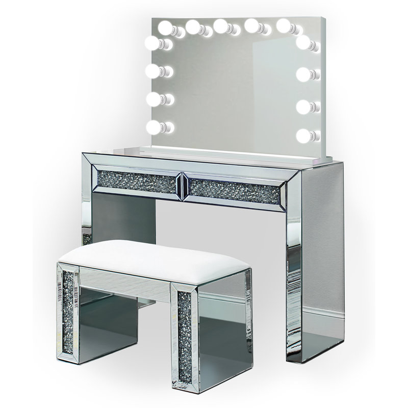 Everly Quinn Alderete Glam Crystal Makeup Station Vanity Set With