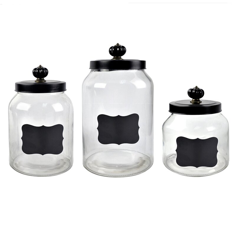 8 Piece Black Kitchen Set Canister Storage Tea Coffee Sugar Jar Bread Bin Jars