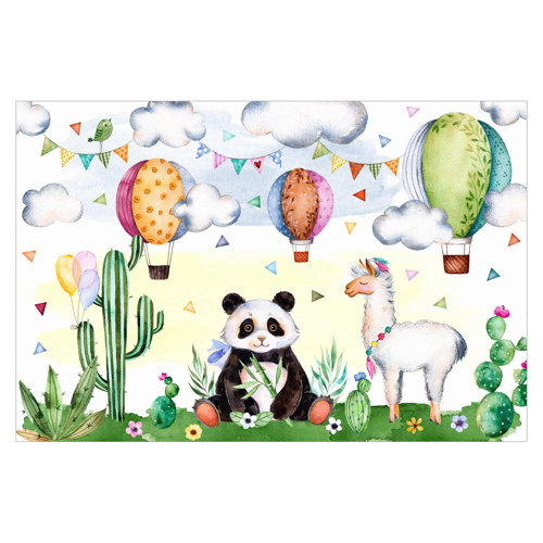 Panda and Llama Watercolour 1.9m x 2.88m Textured Matt Peel & Stick Wall Mural East Urban Home