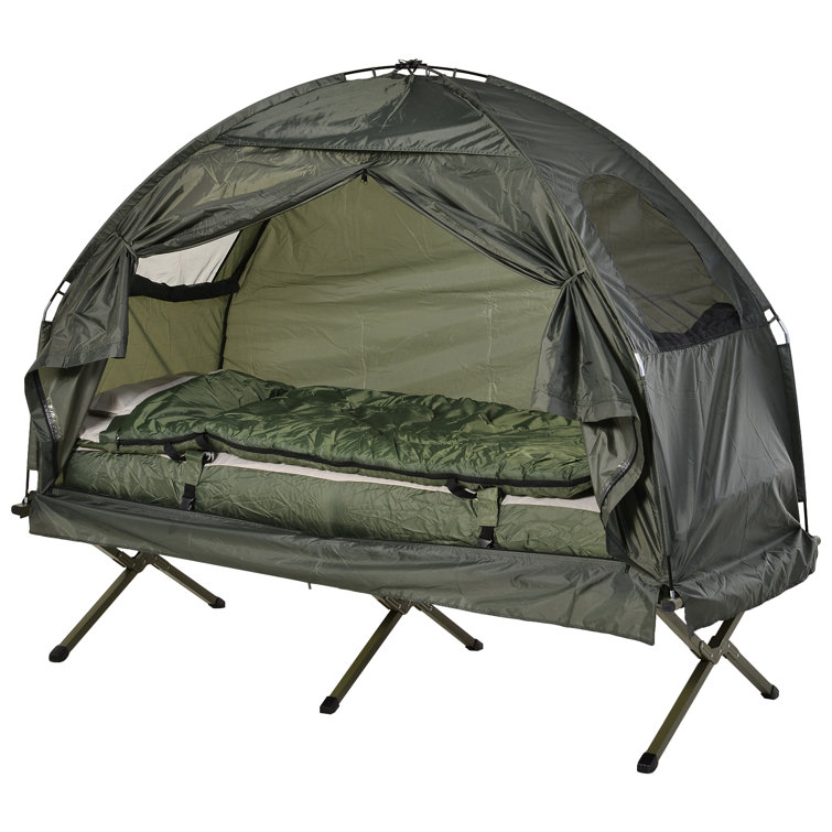 Outsunny Deluxe 4 In 1 Compact Folding Shelter Tent With Sleeping Bag Air Mattress Pillow Reviews Wayfair