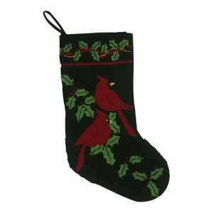 Handmade Hooked Cardinal Christmas Stocking