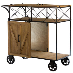 Josiahs Rustic Barn Door Rolling Bar Cart