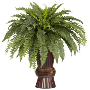 Boston Fern Bamboo Floor Plant in Urn