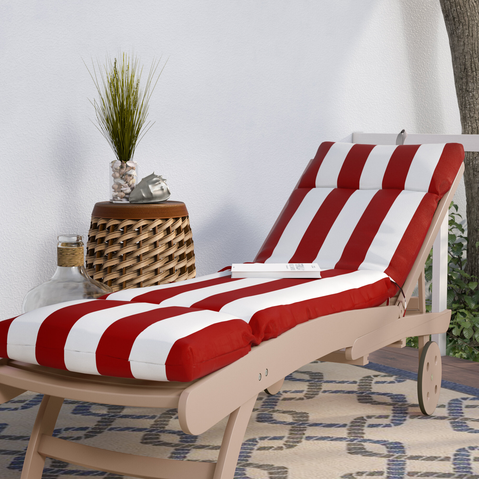 Beachcrest Home Striped Indoor Outdoor Chaise Lounge Cushion