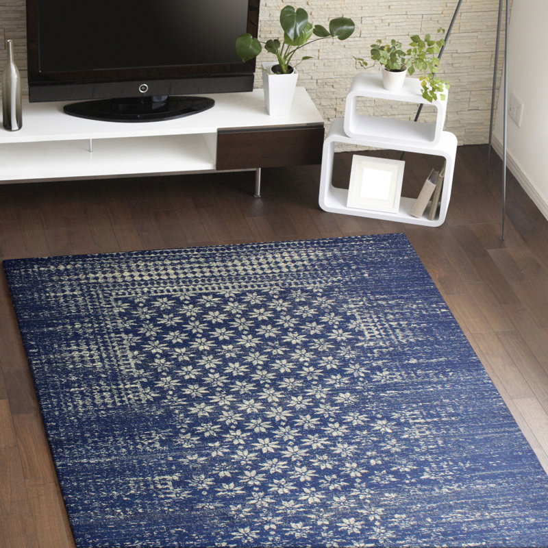 Langley Street Melvin Machine Woven Polypropylene Dark Blue Area Rug Melvin Machine Woven Polypropylene Dark Blue Area Rug