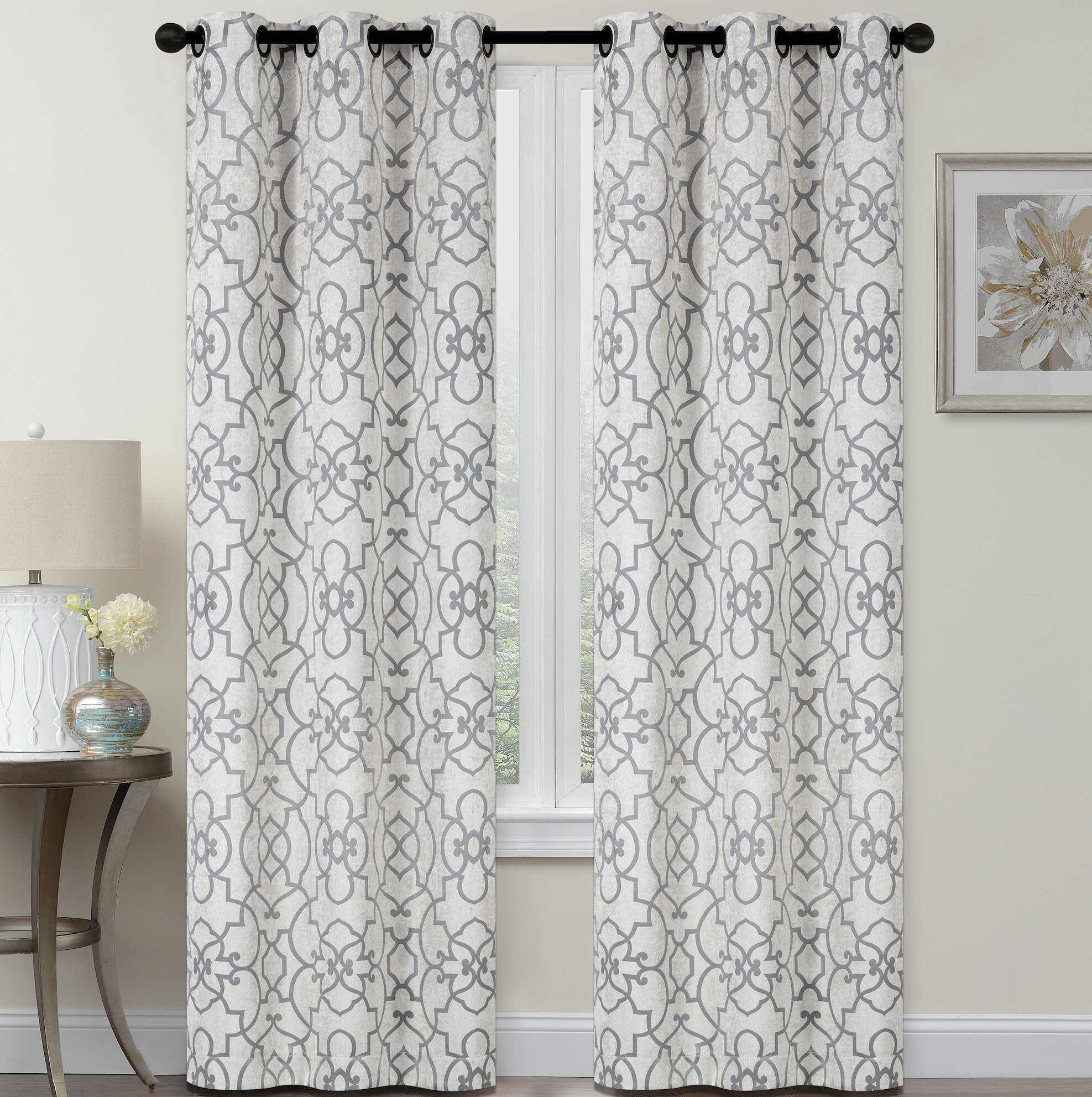 House Of Hampton Puma Geometric Blackout Grommet Curtain Panels Reviews Wayfair