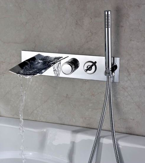 Sumerain Double Handle Wall Mount Waterfall Tub Faucet with ... Sumerain Double Handle Wall Mount Waterfall Tub Faucet with ...