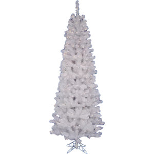 White Salem Pencil Pine 5.5' Artificial Christmas Tree with 135 LED Warm White Lights with Stand