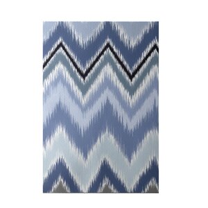 Ikat-arina Stripe Print Cadet Indoor/Outdoor Area Rug