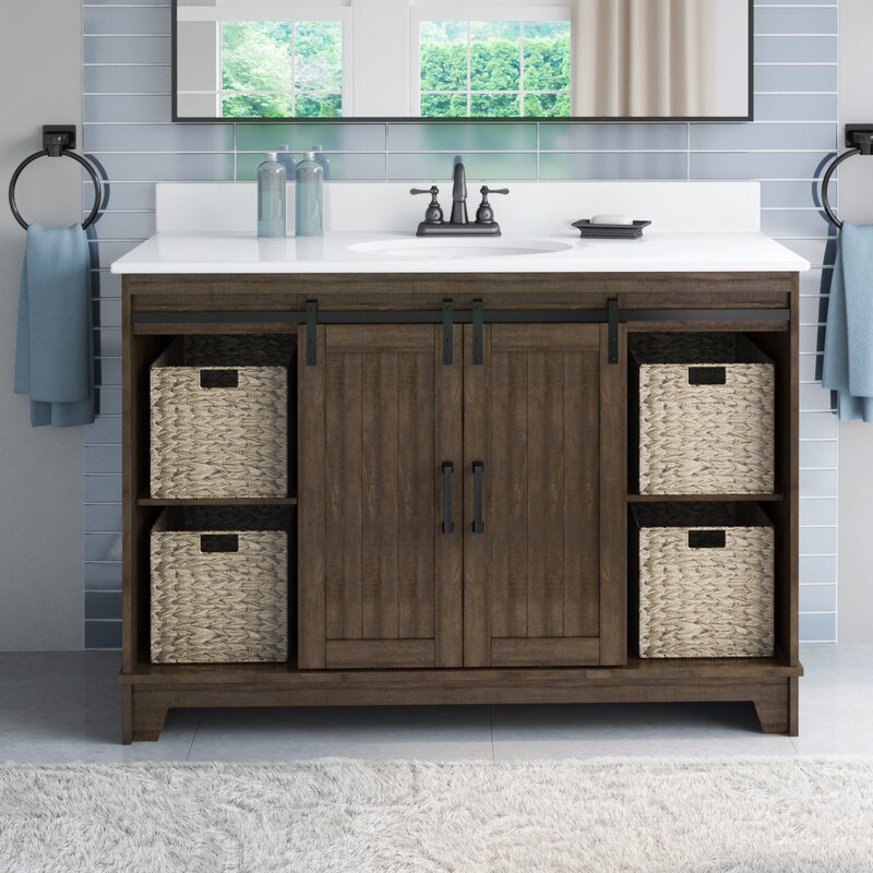 Gracie Oaks Trogdon Sliding Barn Door 49 Single Bathroom Vanity