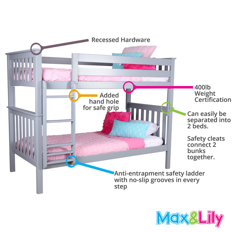 Max & Lily Twin over Twin Bunk Bed with Under Bed Storage Drawer