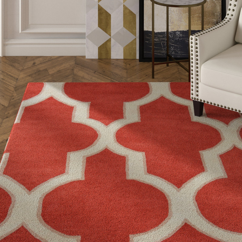 House Of Hampton Winsor Geometric Handmade Tufted Wool Red Area Rug Wayfair