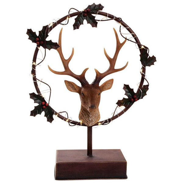 Rustic Wood Effect Standing Reindeer Garden Ornament Deer Outdoor Statue Stag
