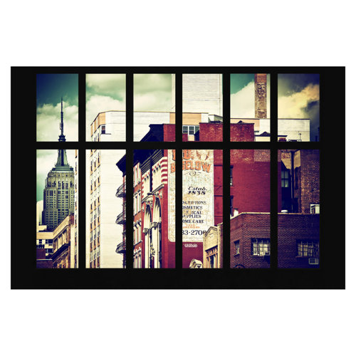 Window View of Vintage New York Buildings 2.9m x 4.32m Textured Matte Peel & Stick Wall Mural East Urban Home
