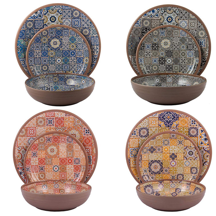 Melamine Dinnerware Set 12 Pcs Durable Dishware Colorful Plate Bowl Set Turkish Tile Dishwasher Safe Shatter Proof Chip Resistant Not Microware Not Oven Multicolor