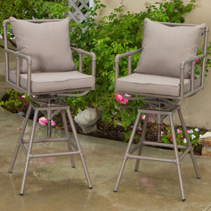 Ablert Adjustable Height Patio Bar Stool with Cushions (Set of 2)