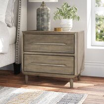 Two Drawer Nightstand White With Natural Wood : Baxton ...
