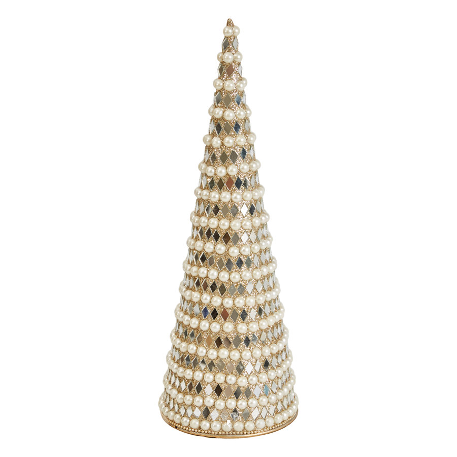 Faux Pearland Glass Bead Mosaic Cone Tree