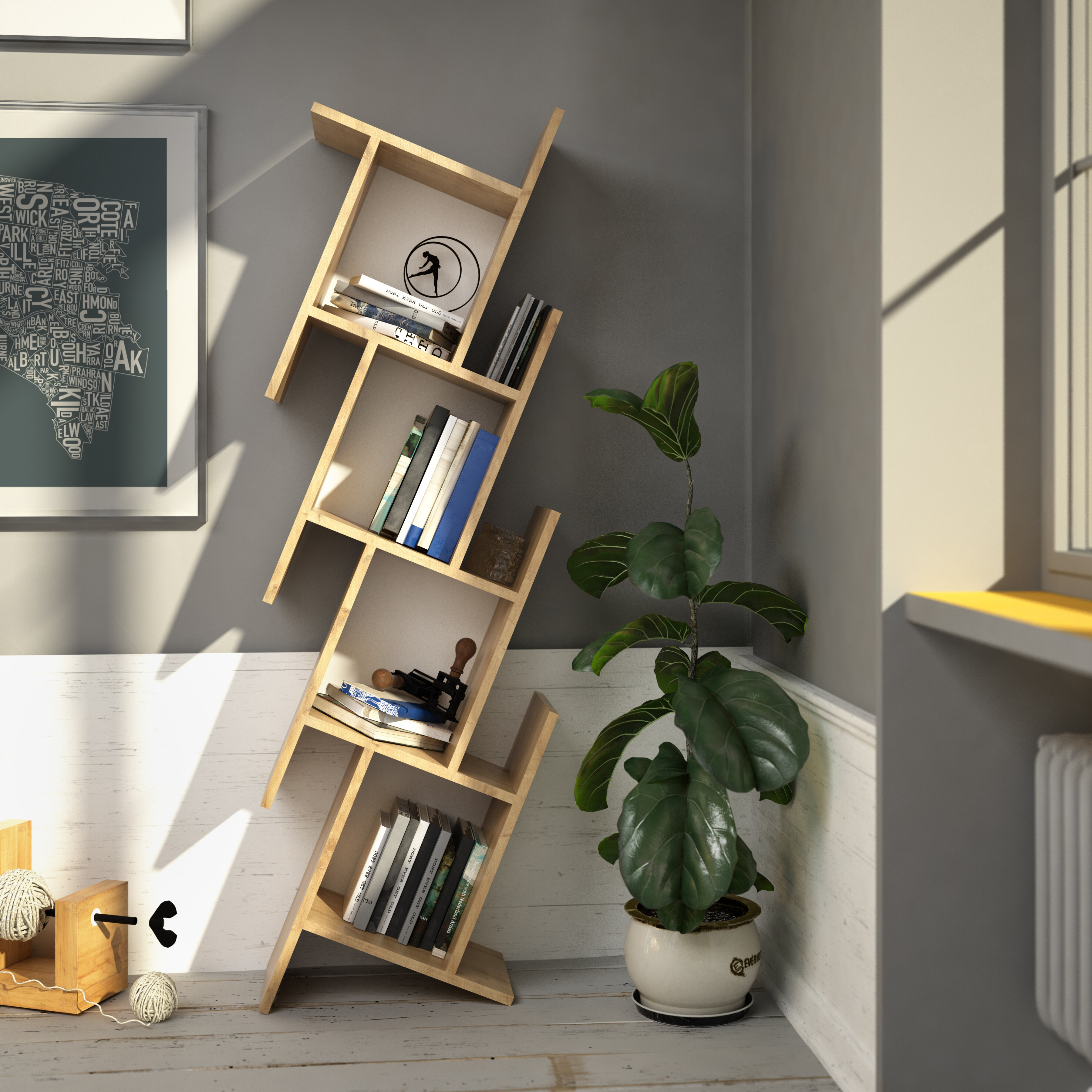 Wrought Studio Manawa Floating Geometric Bookcase Wayfair