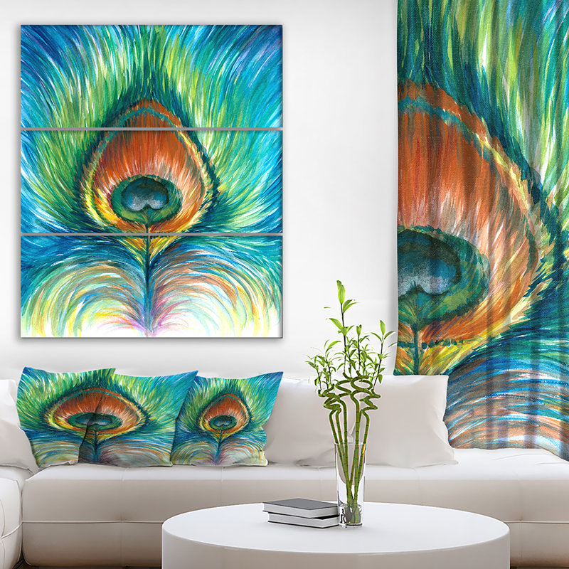 East Urban Home Peacock Feather Oil Painting Print Multi Piece