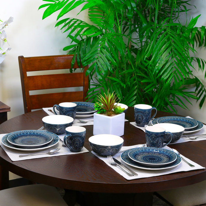 Dark Blue Cropsey 16 Piece Dinnerware Set, Service for 4