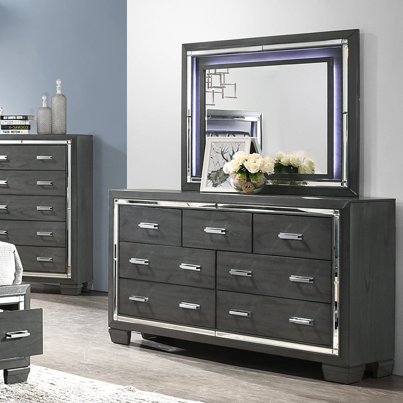 House Of Hampton Anthea 7 Drawer Double Dresser With Mirror Reviews Wayfair