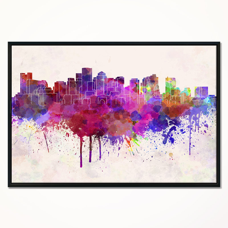 East Urban Home Boston Skyline Framed Oil Painting Print On