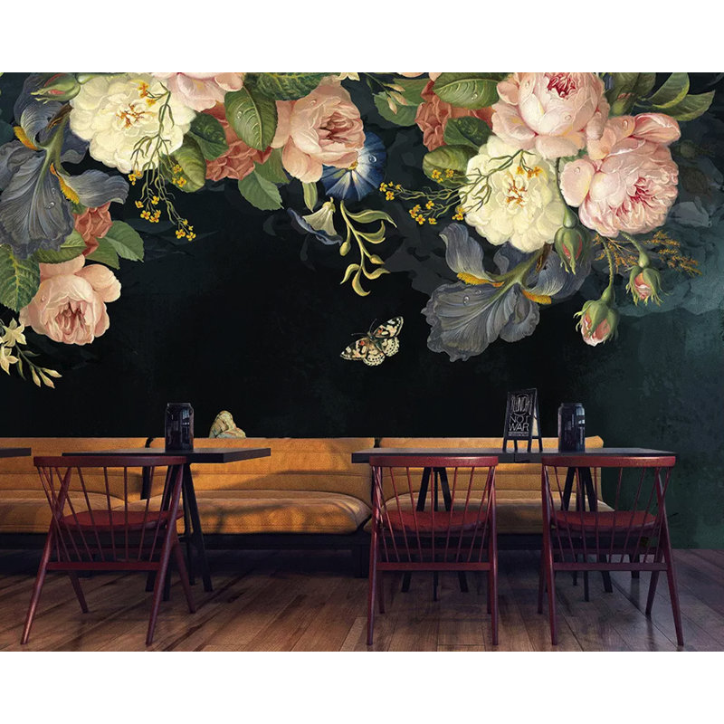 House Of Hampton Dark Floral Oil Painting Peony Flower Textured