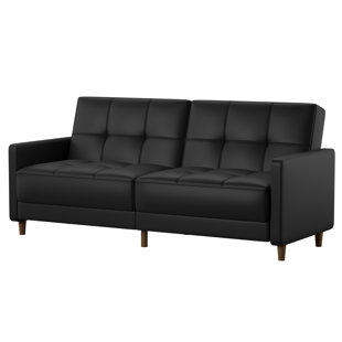 Black Leather Futon Wayfair Ca