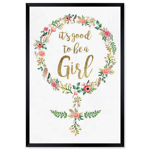 Floral Gender by Oliver Gal Textual Art HoneyBee Nursery Format: Black Framed, Size: 91cm H x 61cm W x 3cm D