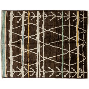 One-of-a-Kind Moroccan Hand-Knotted Brown Area Rug