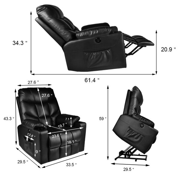 Red Barrel Studio® Faux Leather Power Reclining Heated Massage Chair ...