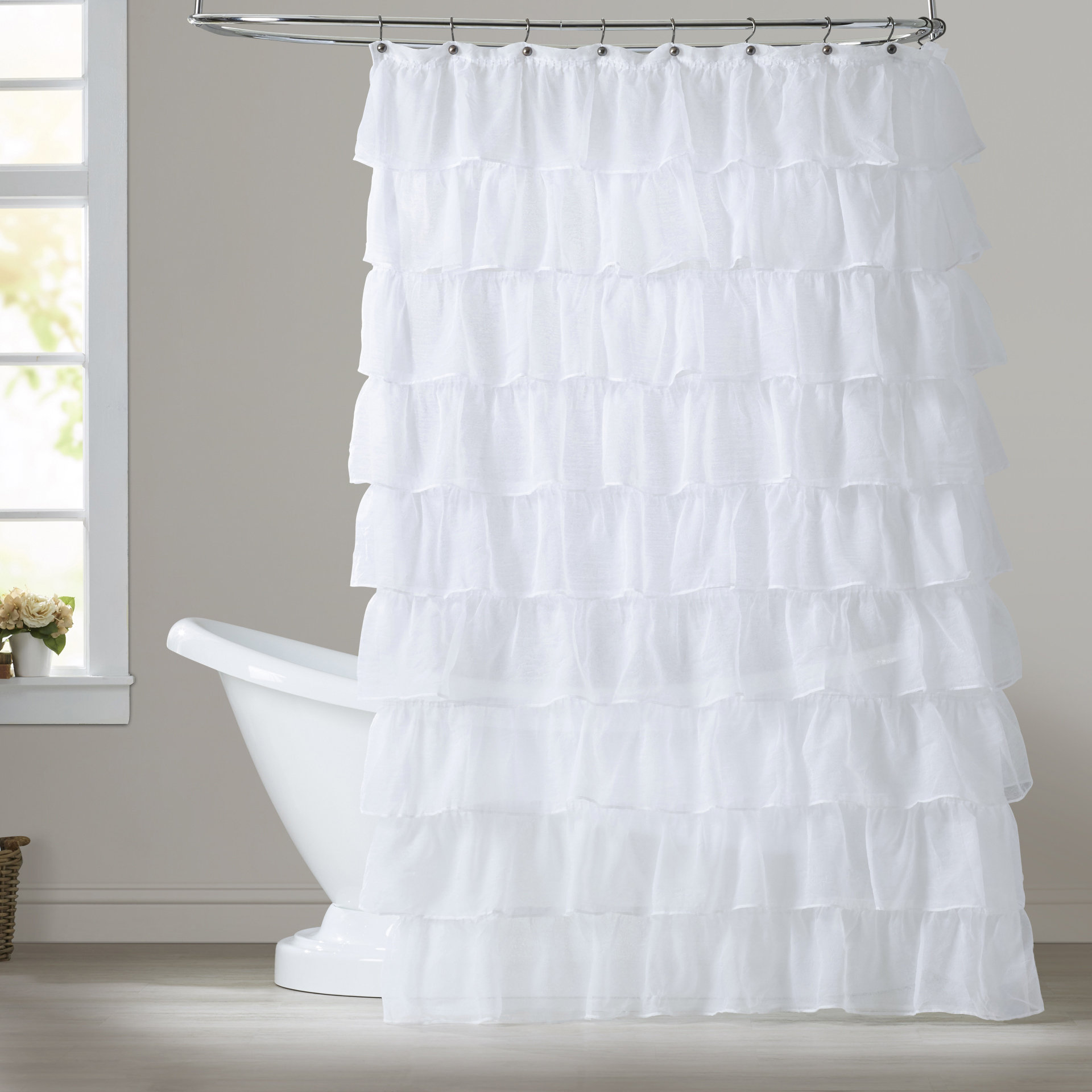 Atia Voile Ruffled Tier Single Shower Curtain Reviews Birch Lane Atia Voile Ruffled Tier Single Shower