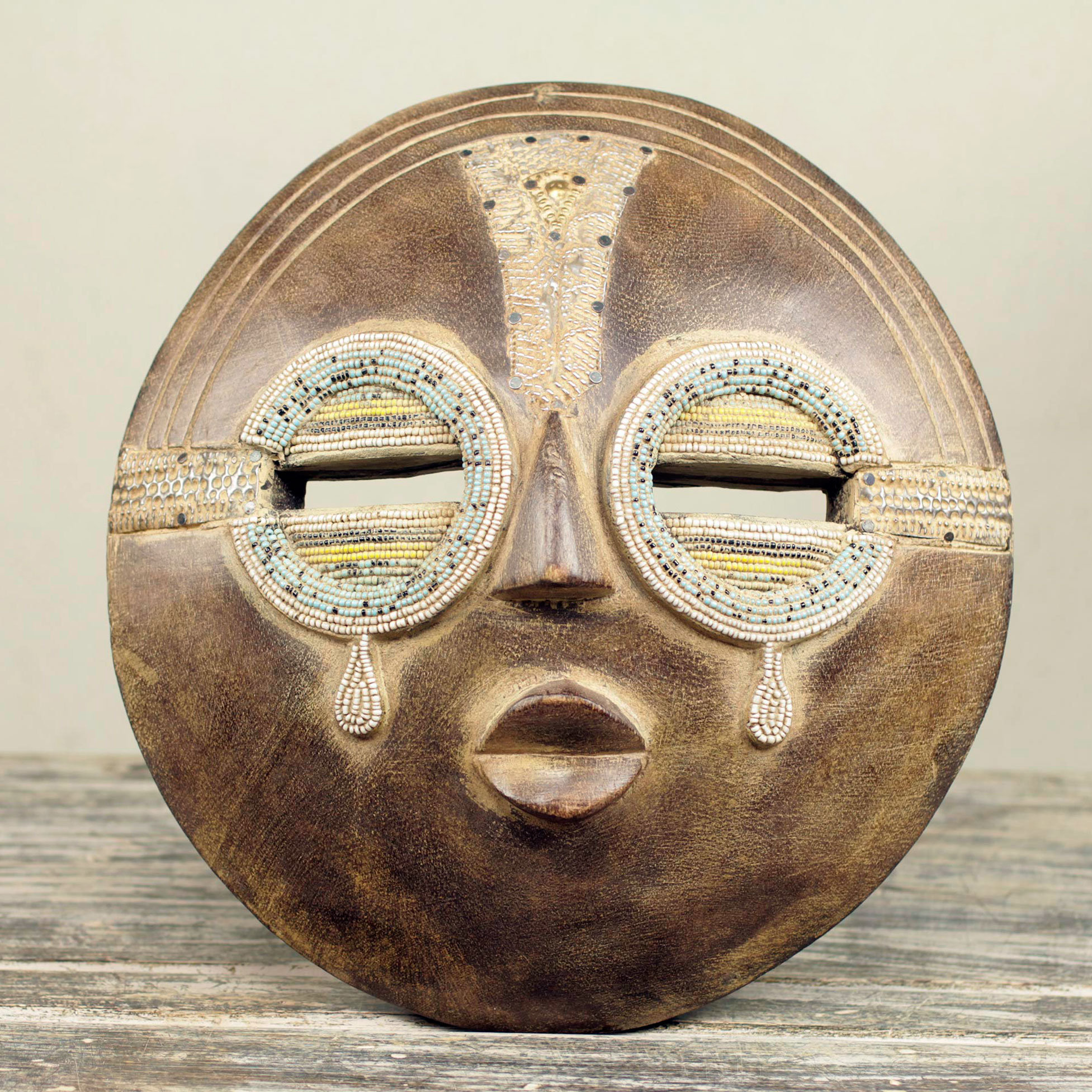Authentic African Mask 'Bird of Happiness' Wood & Metal NOVICA