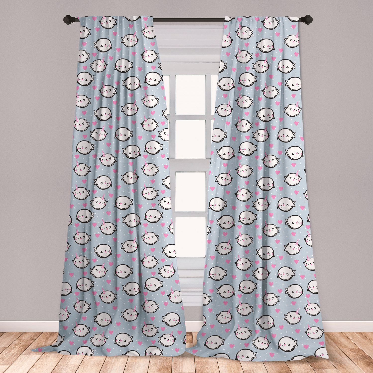 East Urban Home Ambesonne Narwhal Curtains Cartoon Styled Whales