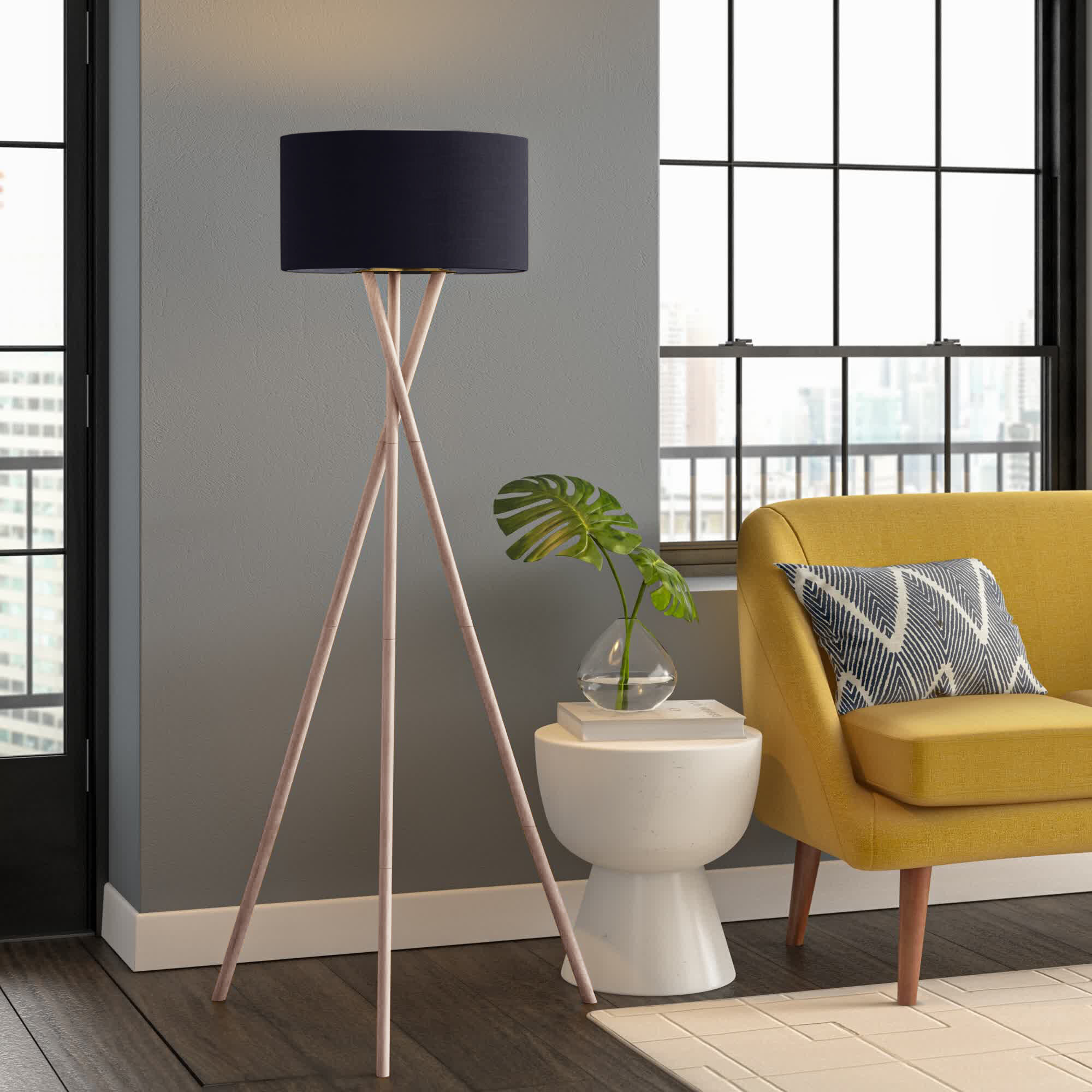 Modern LED Floor Lamp Twist Top Design Drum Shades Living Room Lounge Lighting
